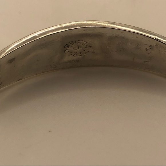 Vtg Taxco Sterling Abalone Inlay Floral Motif w Crushed Turquoise Bangle 6.5” - Picture 6 of 7